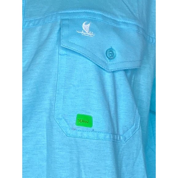 Tori Richards Collar Short Slv Blue Shirt Large STAIN SNAG READ - Picture 4 of 12